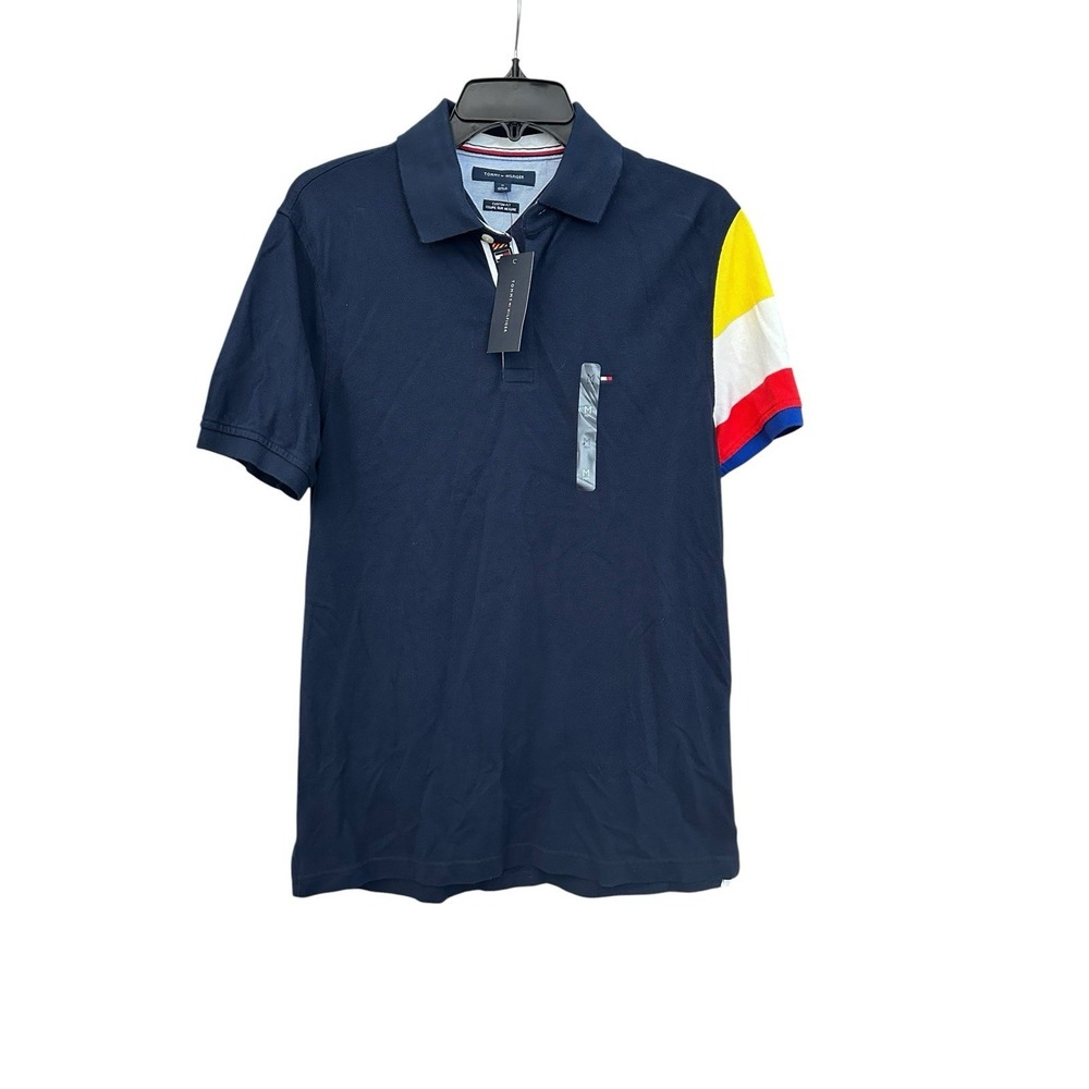 Tommy Hilfiger Polo Shirt Men's Size Medium Blue Spell Out New Sailing #FF6-1